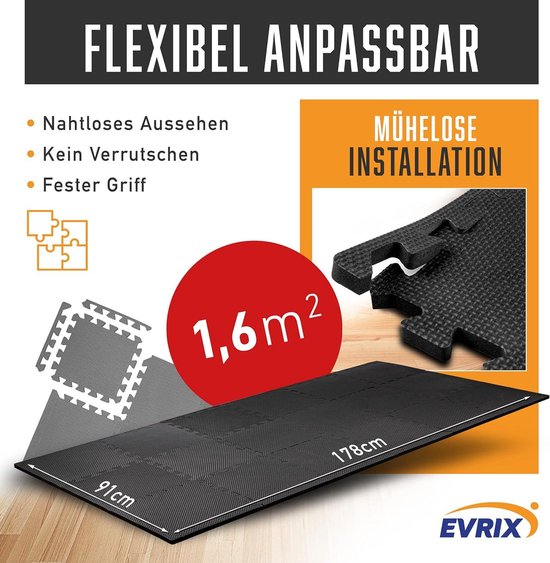Extra dikke vloerbeschermingsmat fitness - 18 delen - 31 x 31 cm - met 20% meer bescherming - puzzelmat sportmat onderlegmat - fitnessvloermat voor fitnessruimte en fitnessapparaten van Athletics Ground — afbeelding 4