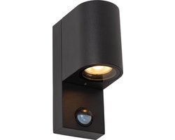 Lucide ZARO - Wandspot / Wandlamp Binnen/Buiten - 1xGU10 (MR16) - IP65 - Beweging & dag/nacht sensor (uitschakelbaar) - Zwart