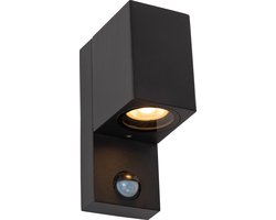Lucide ZARO - Wandspot / Wandlamp Binnen/Buiten - 1xGU10 - IP65 - Beweging & dag/nacht sensor (uitschakelbaar) - Zwart