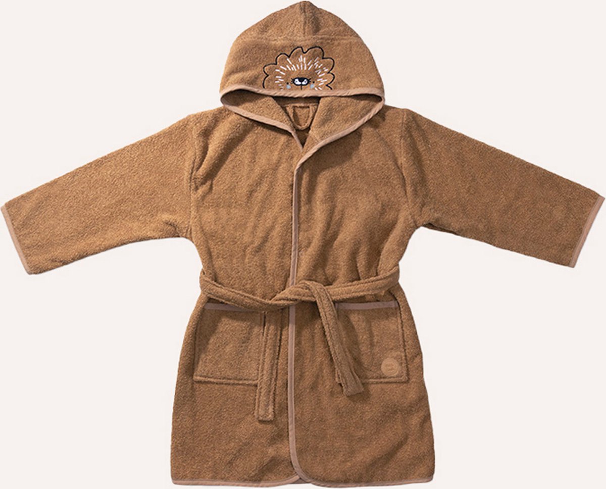 Petite Amélie Badjas jongens met capuchon 'Leo' Caramel - 3-4 jaar - 98-104 cm- 100% biologisch katoen kinderbadjas - GOTS-Gecertificeerde zacht badstof