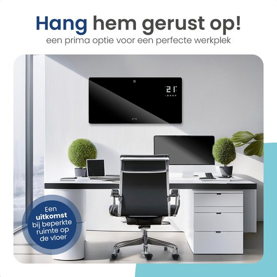 Gologi Elektrische Kachel - Verwarming elektrisch - Convectorkachel met thermostaat - Werkt via App en touch bediening - Tot 25m2 - 2000 watt - Zwart