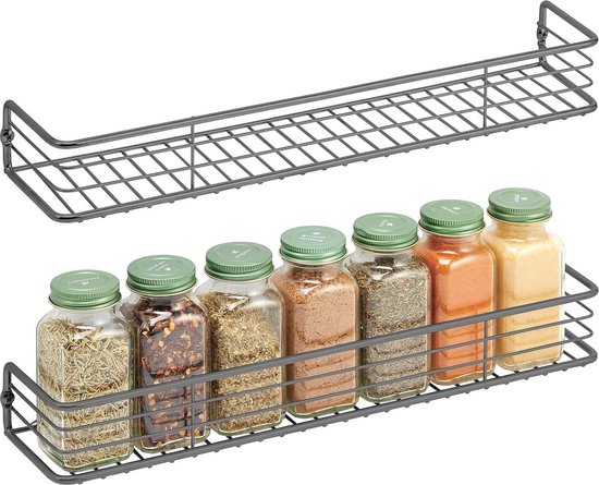 Étagère à épices pour cuisine - Ensemble 2 pièces - Modèle mural - graphite - Support de rangement pour pots à épices, étagère à épices suspendue