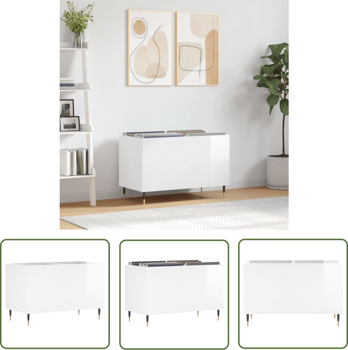 vidaXL Tv Stand - Platenkast - Platenkast 74,5x38x48 cm bewerkt hout hoogglans wit - Mediabox - Opslagoplossing - Houten Kast