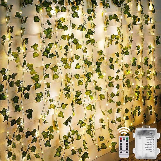 Joycome Kerstverlichting, op zonne-energie, 10 m, 100 leds, kunstklimop, 8 modi, decoratief, werkt op zonne-energie, waterdicht, voor tuin, bruiloft, outdoor, binnen, Kerstmis