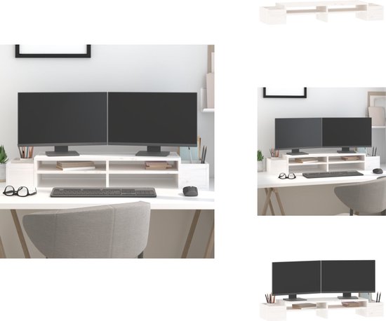 vidaXL Monitorstandaard 100x24x13 cm massief grenenhout honingbruin
