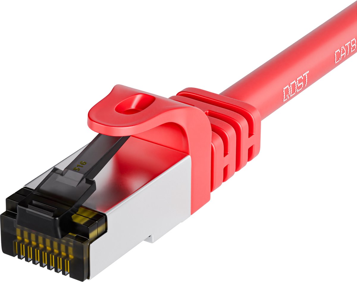 Qost - CAT8.1 internetkabel - SFTP / PiMF LZSH - 40 Gbps / 2000 MHz - RJ45 Connectoren - Patchkabel / Netwerkkabel - 0,25 meter - Rood