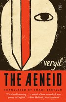 Livre 'The Aeneid' par Virgile, traduit par Shadi Bartsch. Design abstrait avec un visage, un œil et des rayures rouges et noires.