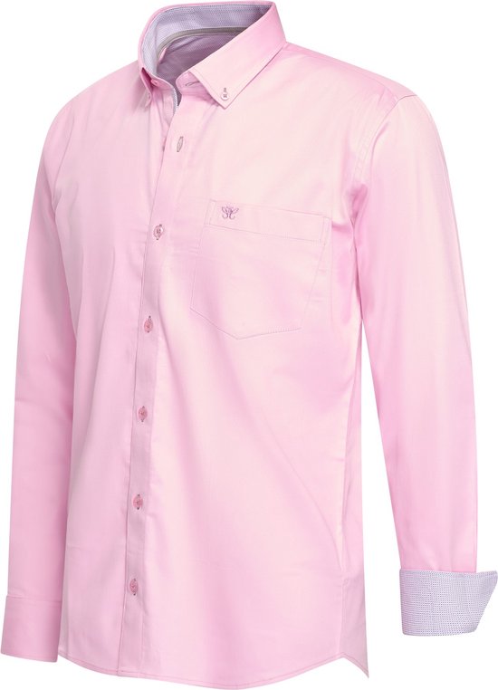 Cappuccino Italia - Heren Overhemden Stretch Overhemd Ancona - Roze - Maat L