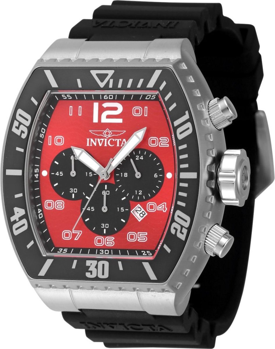 Invicta Pro Diver 47283 Heren Horloge - Waterdicht - Analoog - Quartz Uurwerk - Roestvrij Staal met rode Wijzerplaat - 51mm