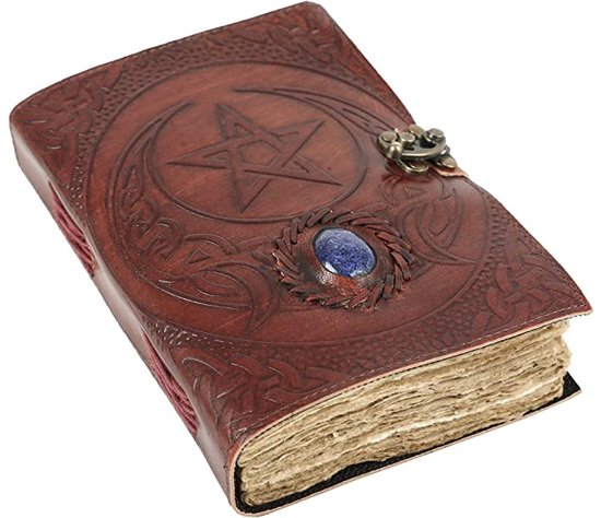 Foto: Leren dagboek pentagram en halvemaan notitieboek schrijfboek journal schetsboek notebook handgemaakt 20 5cm x 15 5cm x 4cm
