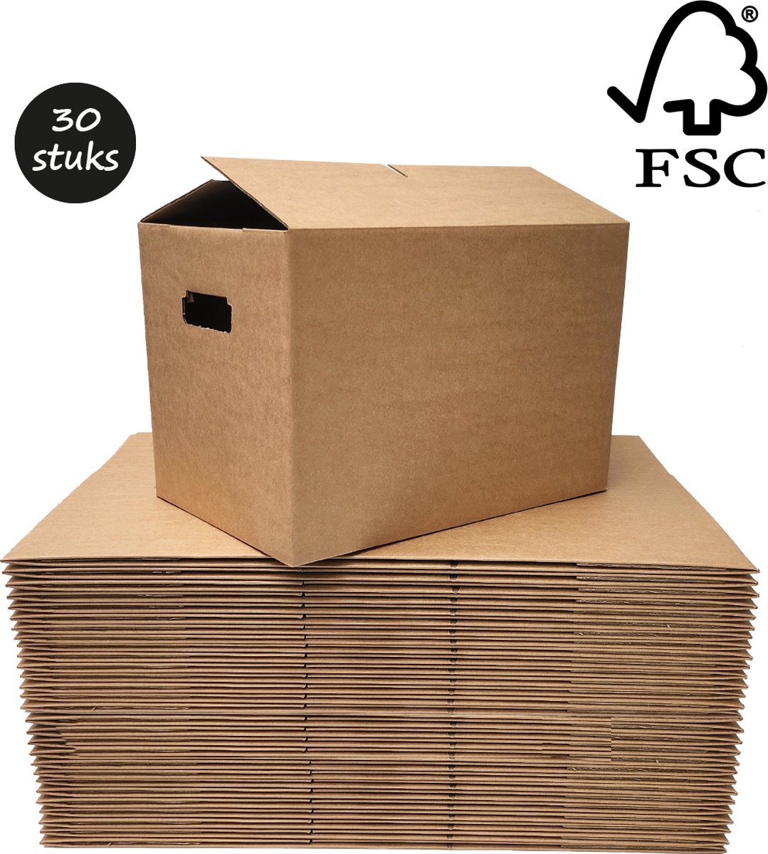 Verhuisdozen - 30 stuks - verhuisdoos - 51 liter - opbergbox - FSC® Keurmerk - versterkte handvatten - autolock - geen tape nodig - duurzaam op Prijzenvolger.com