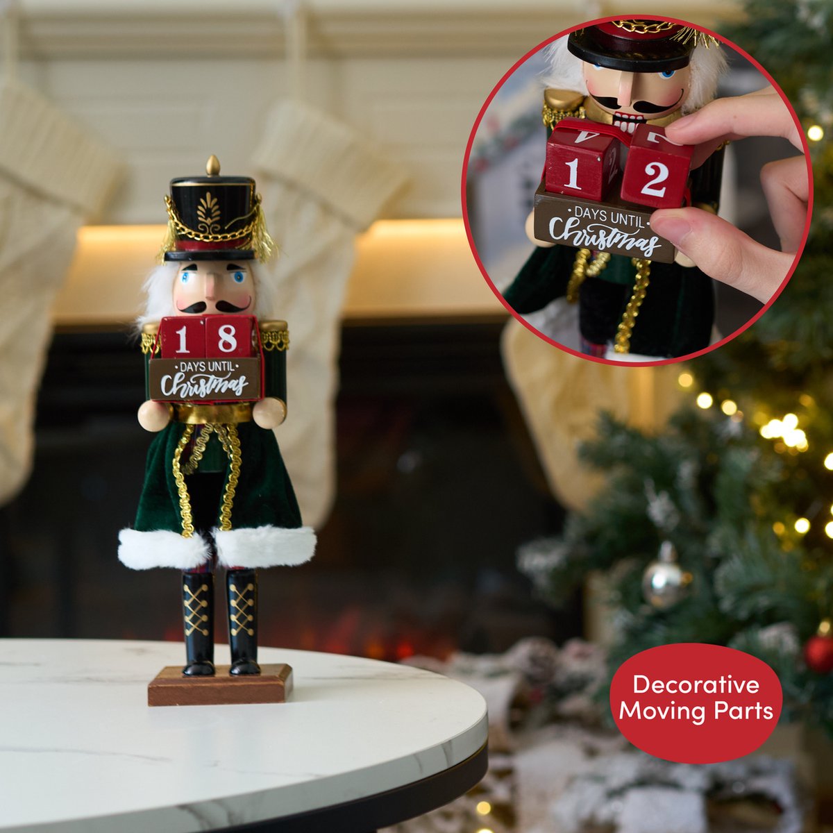The Twiddlers – Houten Notenkraker Soldaat met Aftellen naar Kerst, 30cm – Handgemaakt Kerstdecoratie voor Binnen – Countdown Notenkraker Kerst en Klassiek Kerstornament – foto 4