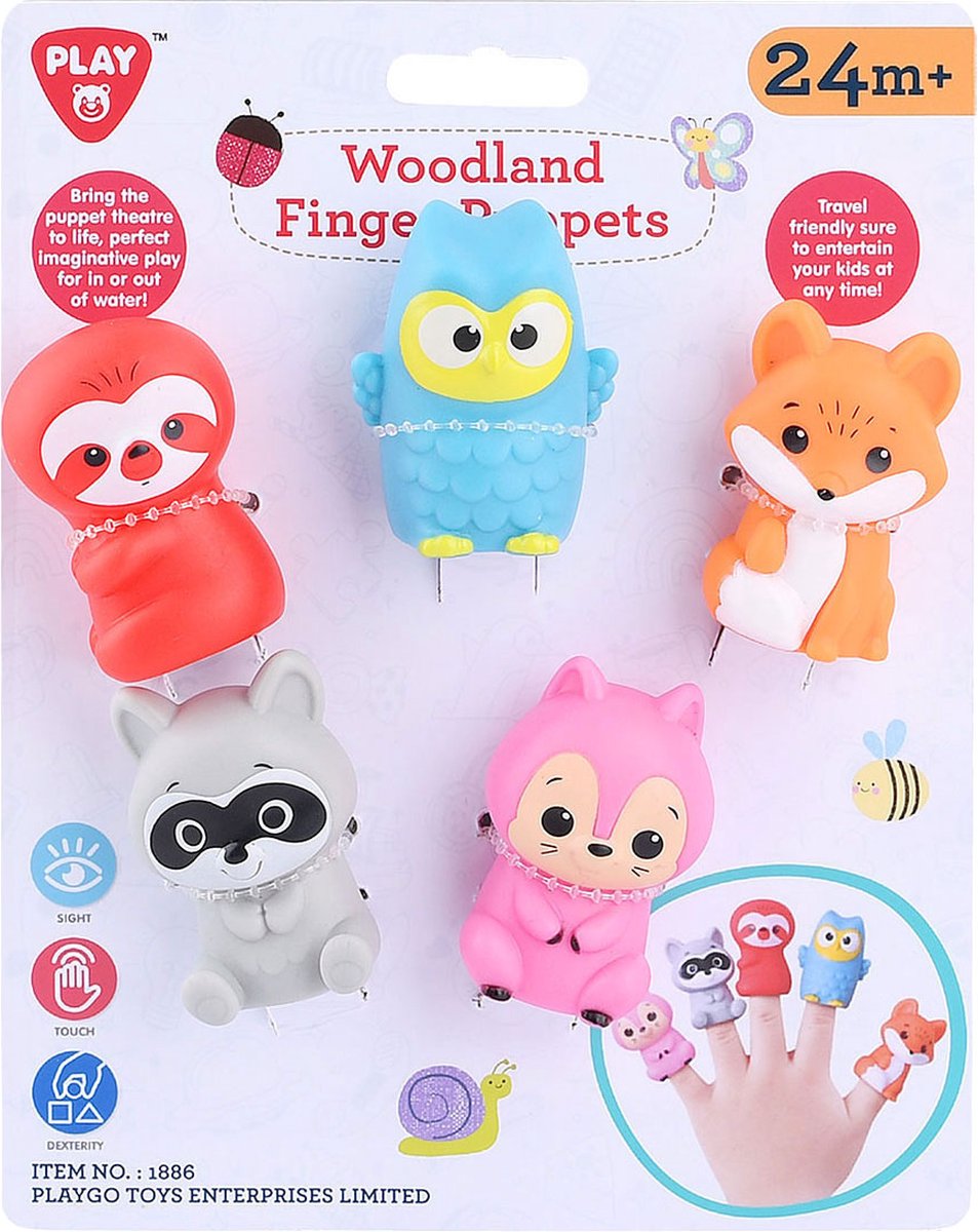 Play vingerpoppetjes bosdieren - kunststof badspeelgoed set 5 stuks.