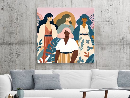 Modern dikke dames schilderij | Volumineuze dames in hedendaagse kunst: een moderne ode aan schoonheid | Kunst - 100x100 centimeter op Canvas | Foto op Canvas