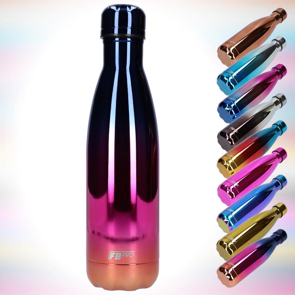 FBFS47, Thermosfles, Drinkfles, Waterfles - Modern & Slank Design - Thermos Fles voor de Warme en Koude Dagen - Dubbelwandig - Robuuste Thermoskan - 500ml - Chrome Summer Night Pink- Chrome Pink