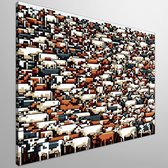 Pixel art koeien schilderij | Boerderijtaferelen in levendige pixelkunst: Melkvee in digitale glorie | Kunst - 30x30 centimeter op Canvas | Foto op Canvas