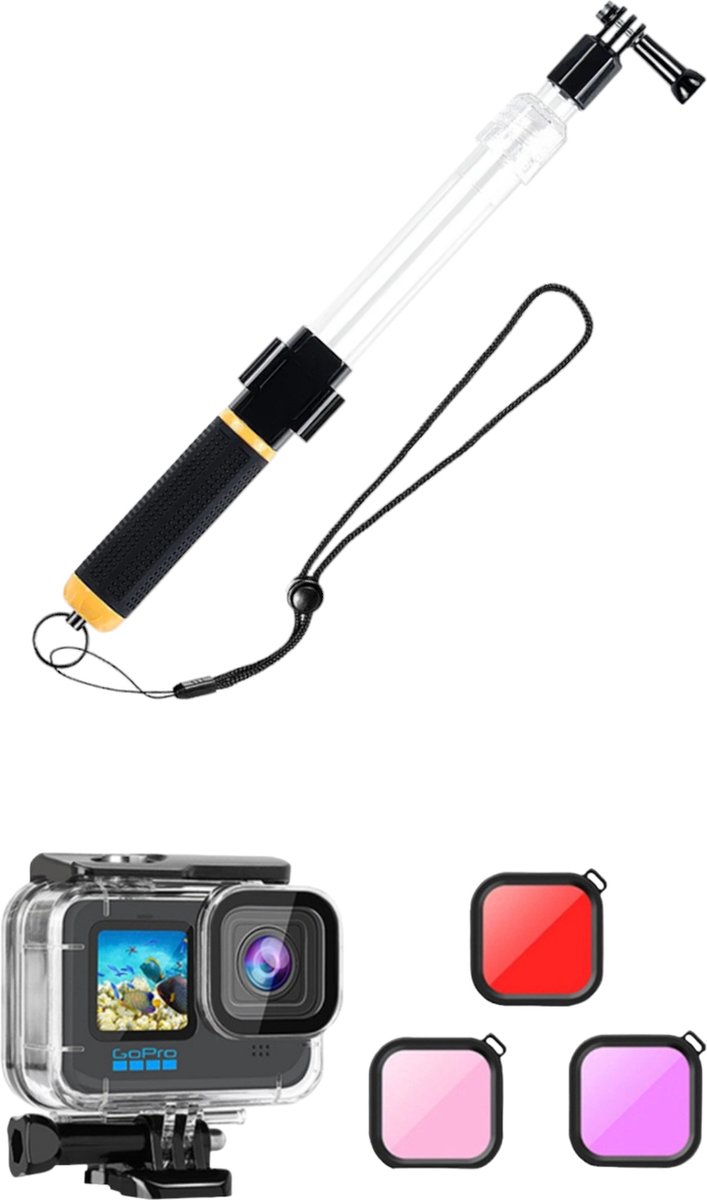 Pro Duik Set voor Gopro 13 12 11 10 9 - Duikbehuizing met Duikfilters - Diving Selfie stick - Duikgreep pro - Gopro Diving set - Diving set Pro - Freediving - watersport - Flowting Grip - Freediving - Gopro Hero Diving - Diving Case-GoPro 13