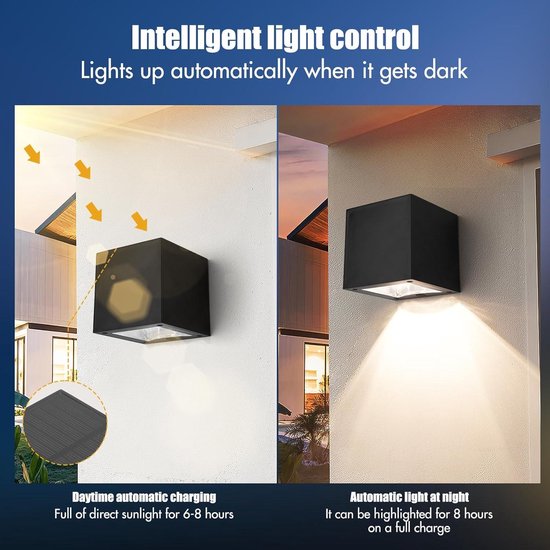 Anmossi Solar Tuinverlichting,6 stuks Buitenwandlamp Op Zonne-Energie,RGB,10 verlichtingsmodi,Waterdichte Zonnelamp Voor Buiten,voor Omheiningen Balkon Terrassen Trappen Binnenplaatsen