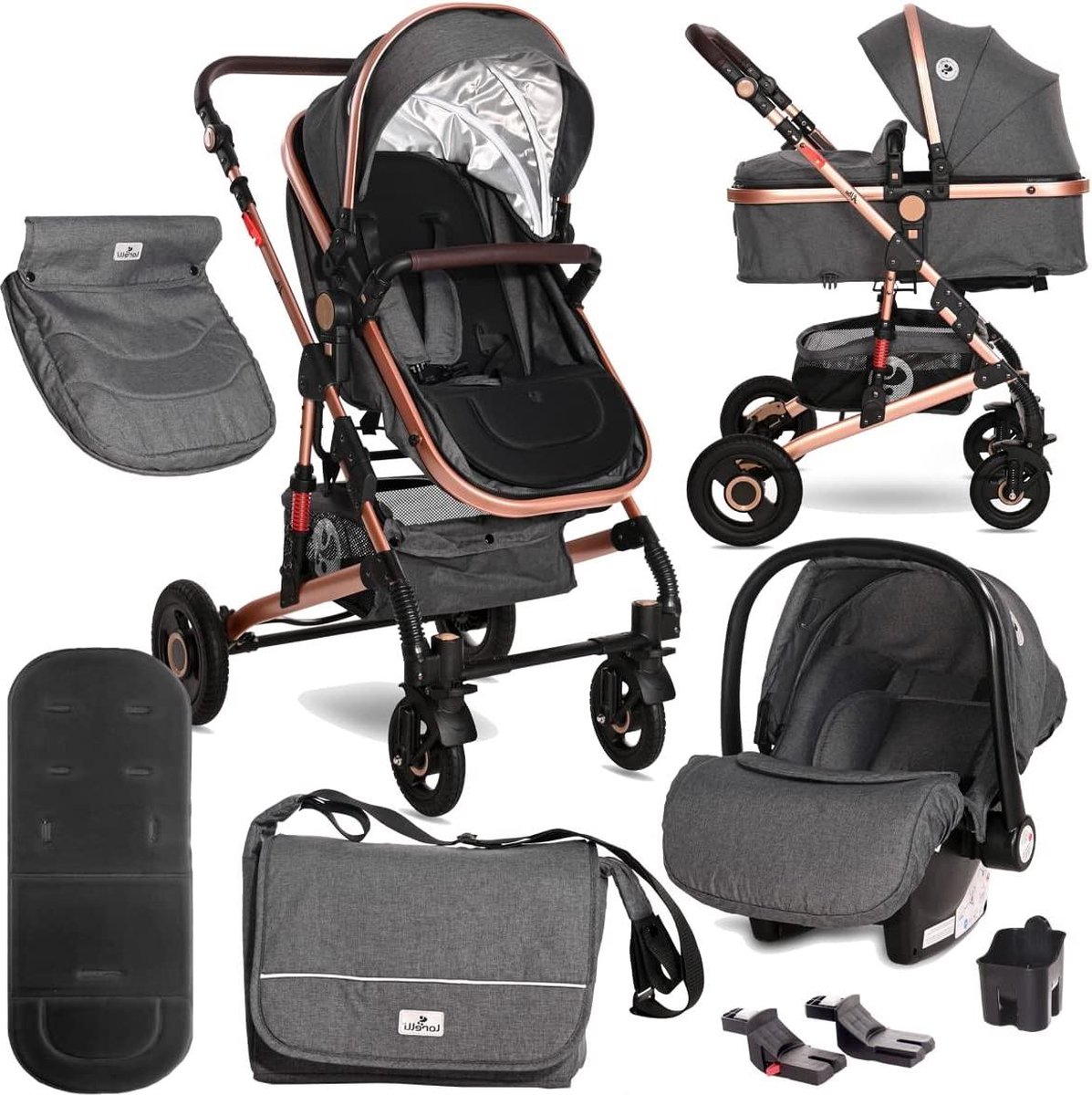 Combikinderwagen Trio 3 in 1 - autostoel 0 m + - ALBA SET - zwart. Duo kinderwagen