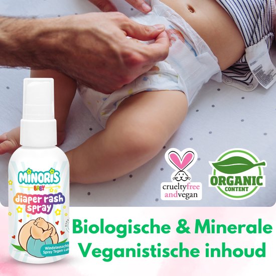 Minoris Baby Luieruitslag Spray, Snelle Verlichting met Zinkoxide & Biologische Inhoud, Zinkzalf Spray, Hypoallergeen, Geurvrij, Veilig voor Gevoelige Huid, Verzacht & Voorkomt Luieruitslag, Dermatologisch Getest, 100 ml