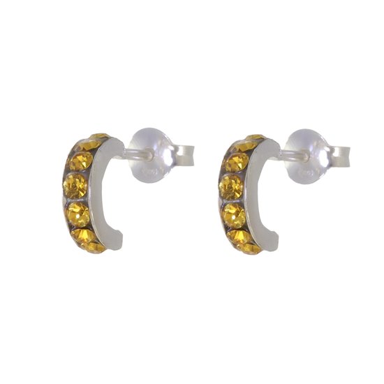 Behave – Oorbellen – 925 Sterling Zilveren Kleine Oorring met Licht Bruine Kristal steentjes
