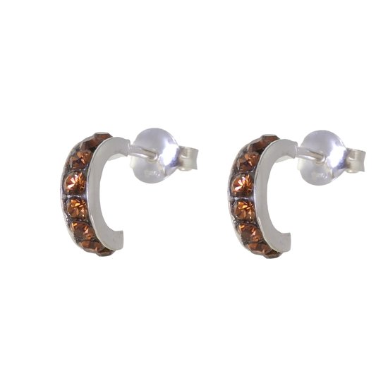 Behave – Boucles d'oreilles – Petite boucle d'oreille en argent sterling 925 avec pierres de cristal marron foncé