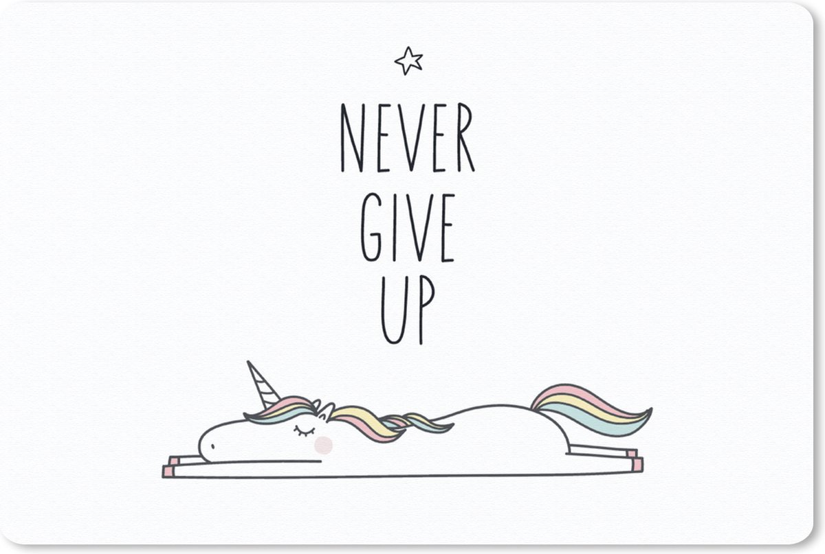 Muismat 27x18 cm - Mousepad Unicorn - Kinderen - Quotes - Never give up - Meisjes - Muismatten