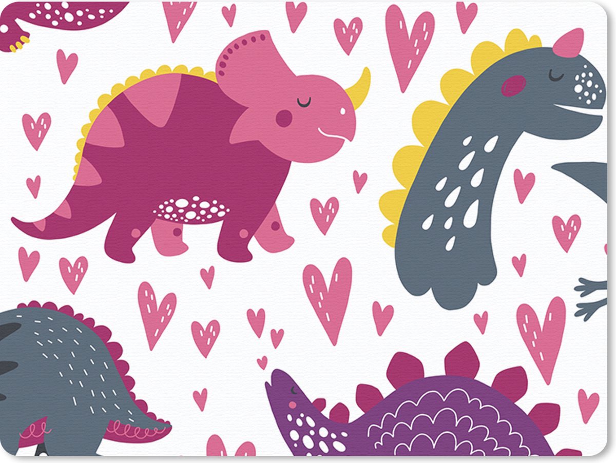 Muismat 23x19 cm - Mousepad Dino - Hart - Patronen - Roze - Meisjes - Dinosaurus - Muismatten