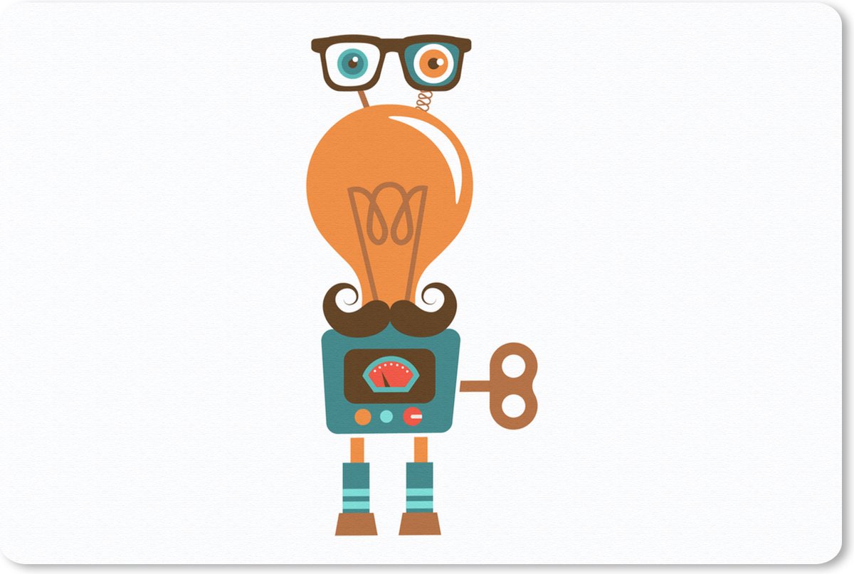 Muismat 27x18 cm - Mousepad Robot - Bril - Gloeilamp - Snor - Kinderen - Jongens - Muismatten