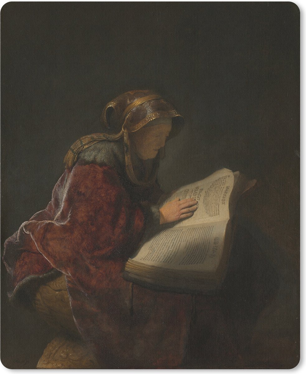Bureau onderlegger 30x40 cm - Muismat Oude lezende vrouw, waarschijnlijk de profetes Hanna - Rembrandt van Rijn - Bureaulegger xl - Desk mat beschermer - Computer muismatten
