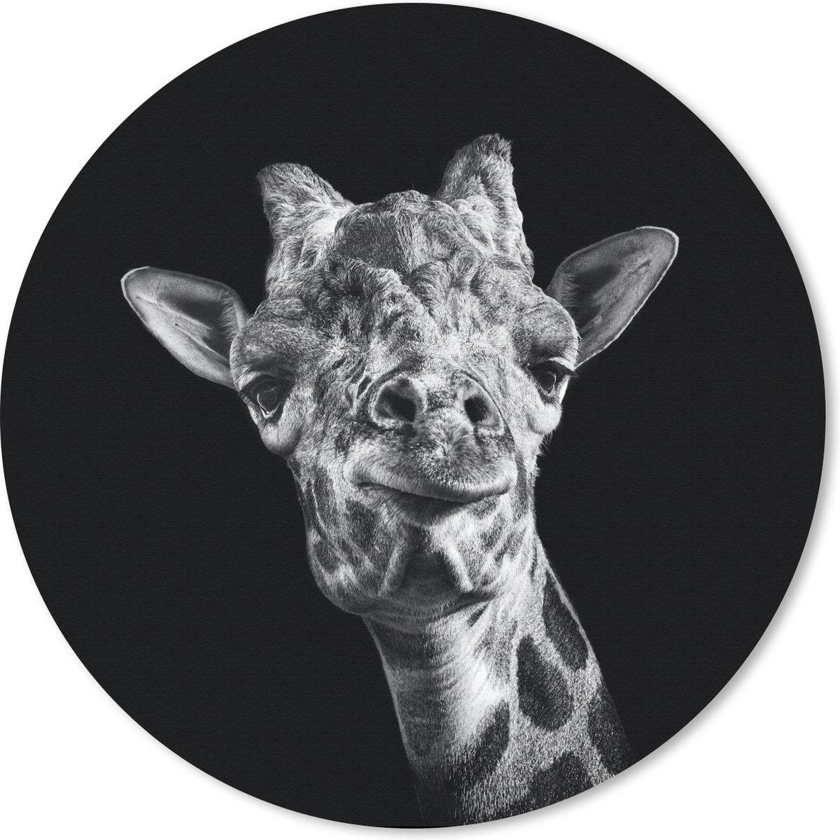 Muismat rond 30x30 cm - Mousepad Giraffe - Dier - Zwart - Wit - Ronde muismatten