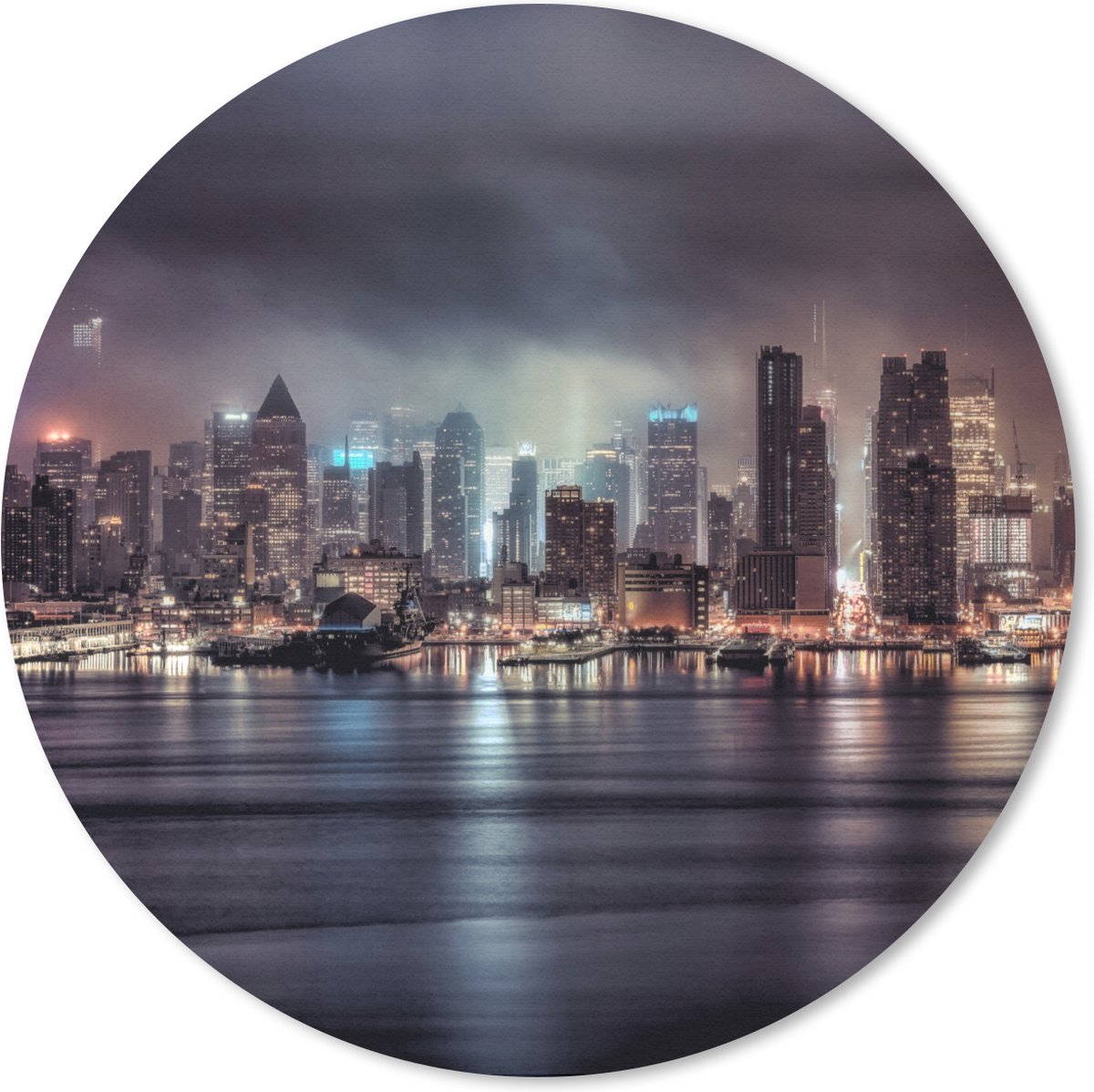 Muismat rond 40x40 cm - Mousepad New York - Storm - Skyline - Ronde muismatten