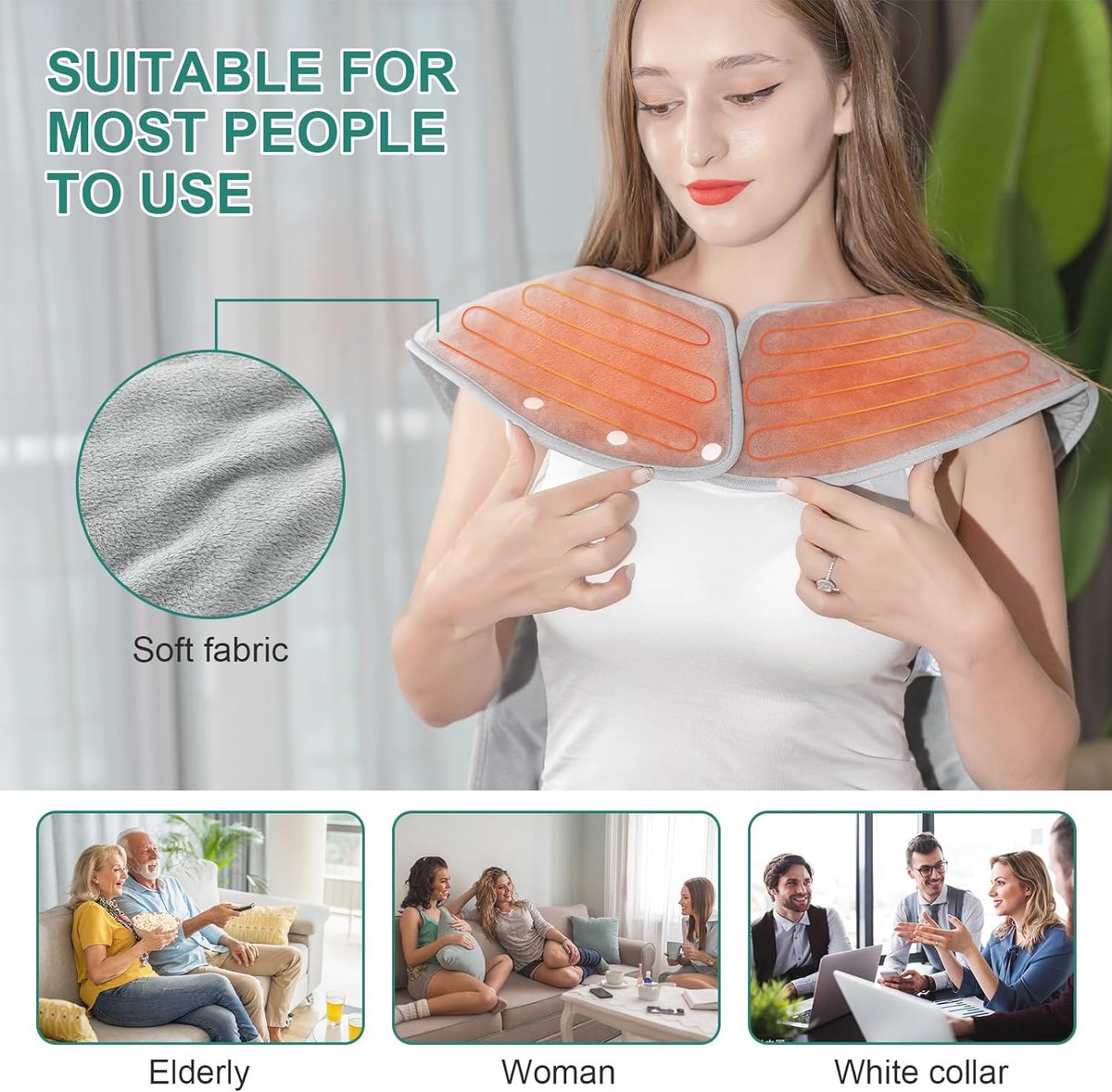Elektrisch verwarmingskussen voor rug en schouders - 61x94 cm met snelle opwarming en 6 temperatuurniveaus — cadeau in Verzorging - foto 3
