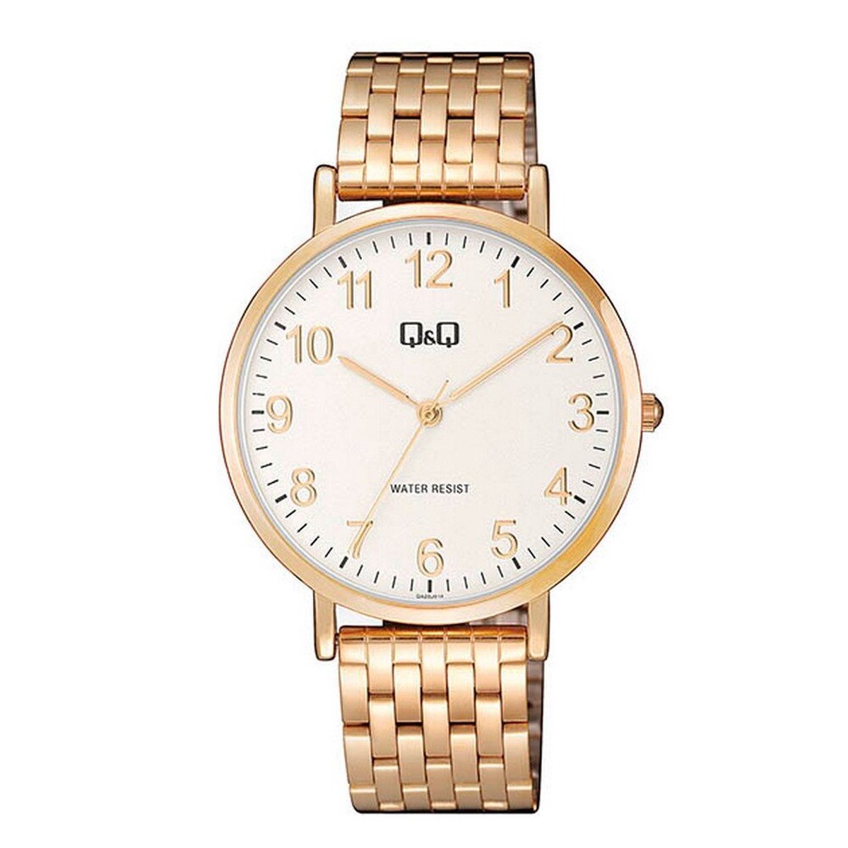 QQ QA20J014Y - Horloge - Analoog - Heren - Mannen - Stalen band - Rond - Cijfers - Staal - Rosékleurig - Zilverkleurig - 3ATM