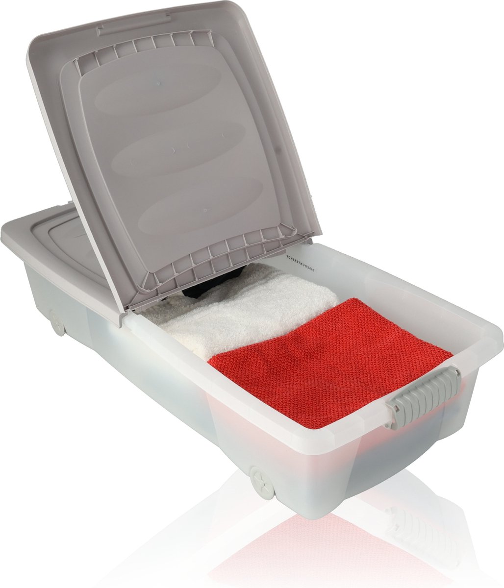 Opbergbox met Deksel en Wieltjes grijs - 79x39x17 cm - Transparant -Box - Opbergdoos met Druksluiting - Ideaal voor Kleding, Speelgoed- Huishoud -Op-320