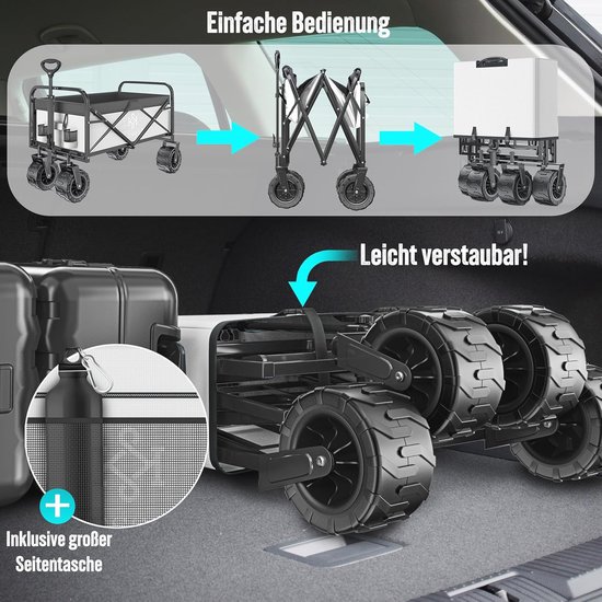 Opvouwbare Bolderkar met Brede Wielen - Transportkar voor Tuin & Vrije Tijd van Opvouwbare Bolderkar — afbeelding 5