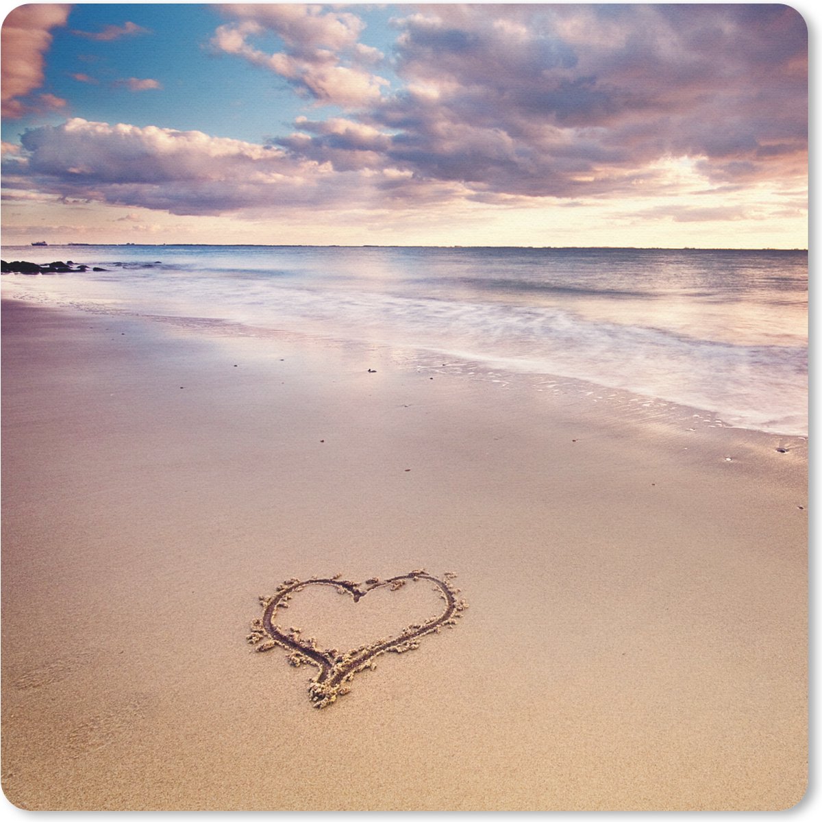 Muismat 20x20 cm - Mousepad Hart op het strand in Nederland - Muismatten