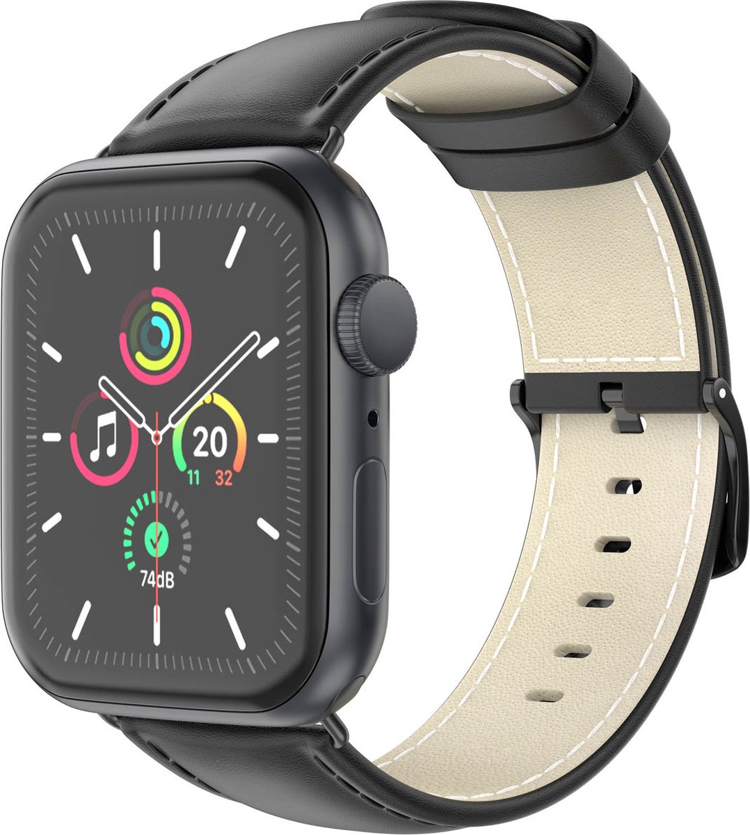 iMoshion Classic lederen bandje geschikt geschikt voor Apple Watch Series 1 / 2 / 3 / 4 / 5 / 6 / 7 / 8 / 9 / SE / Ultra (2) - 42 / 44 / 45 / 49 mm - Zwart
