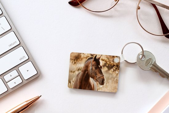 Porte-clés - Cheval - Soleil - Portrait - Nature - Marron - Cadeaux à distribuer - Plastique