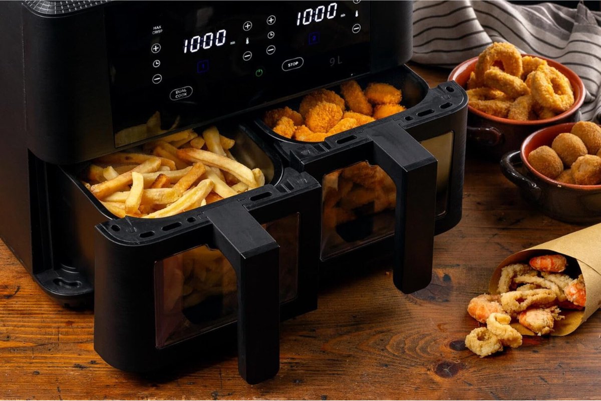 Afbeelding 3 van Equivera Dubbele Airfryer - Dubbele Mand - Dual Cook - Heteluchtfriteuse - Verschillende Programma's - Dual Zone - Mega