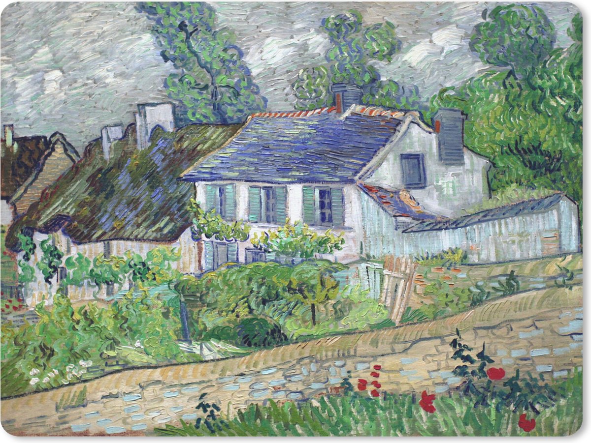 Muismat Vincent van Gogh 2 - Huis in Auvers - Schilderij van Vincent van Gogh muismat rubber - 23x19 cm - Muismat met foto