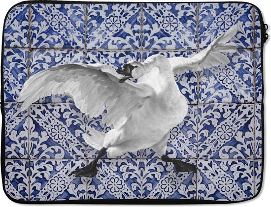 Housse pour ordinateur portable 15,6 pouces - Cygne - Art - Bleu de Delft - Peinture - Maîtres anciens - Housse pour ordinateur portable - Dimensions intérieures 39,5 x 29,5 cm - Dos noir