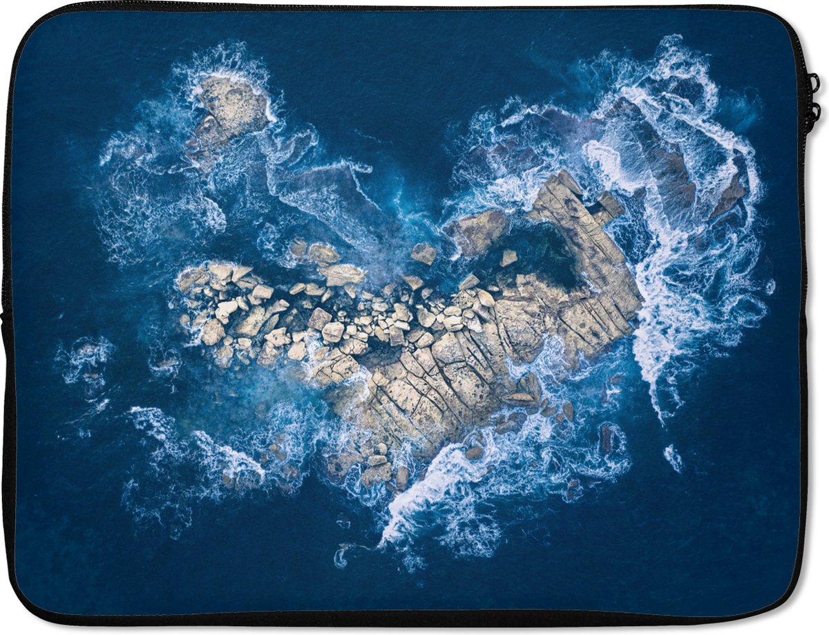 Laptophoes 17 inch - Golven - Stenen - Hart - Laptop sleeve - Binnenmaat 41x28 cm - Zwarte achterkant