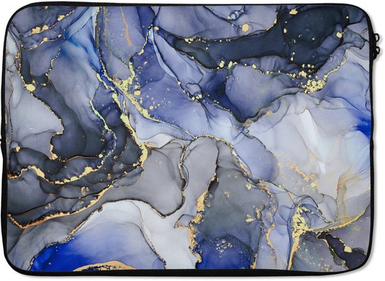 Laptophoes - Goud - Abstract - Marmer print look - Luxe - Blauw - Natuursteen - Laptop - Laptop case - Laptop sleeve - 13 Inch - Back to school spullen - Schoolspullen jongens en meisjes middelbare school - Macbook air hoes - Chromebook sleeve