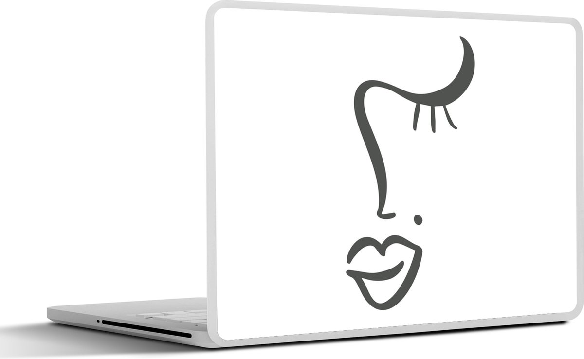 Laptop sticker - 14 inch - Gezicht - Abstract - Zwart - Wit - 32x5x23x5cm - Laptopstickers - Laptop skin - Cover