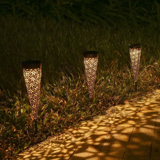 Bonsery Zonnelampen voor buiten, 6 stuks, solarlampen voor buiten, IP65 waterdicht, tuinverlichting, padverlichting, balkon, terras, gazondecoratie