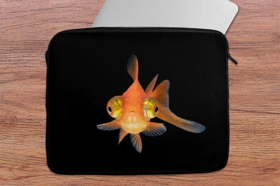 Laptophoes 15.6 inch - Goudvis - Zeedieren - Ogen - Laptop sleeve - Binnenmaat 37x26 cm - Zwarte achterkant