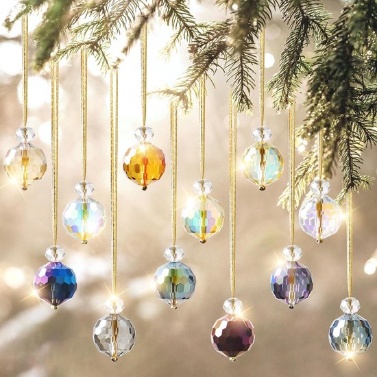 12 stuks kleurrijke ijspegel glas ornamenten, kerst glazen ornamenten voor kerstboom decoraties 8,9-9,4 cm lange glazen ornamenten in 12 verschillende ontwerpen