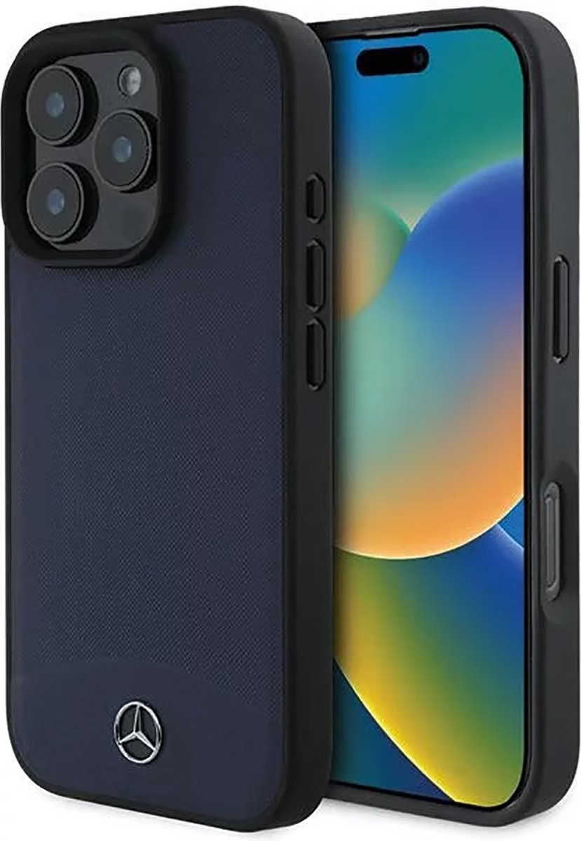 Mercedes-Benz Backcase hoesje geschikt voor iPhone 16 Pro Max - Effen Donkerblauw - Kunstleer