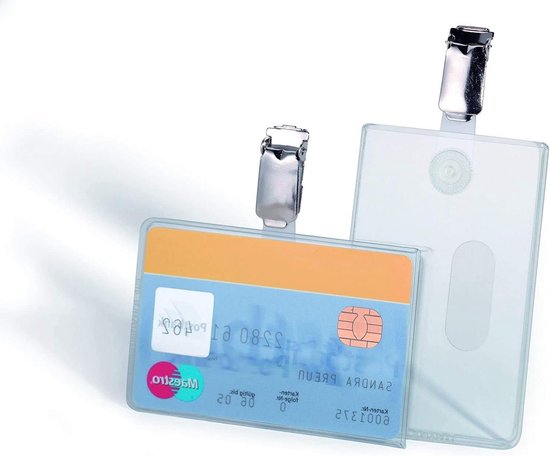 Verticale badgehouder transparant, permanent afsluitbaar voor 2 kaarten Verticale badgehouder transparant, permanent afsluitbaar voor 2 kaarten